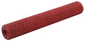 vidaXL Cerca arame galinheiro 25x1 m aço c/ revestimento PVC vermelho
