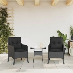 Cadeiras de jardim com almofadões 2 pcs vime PE preto