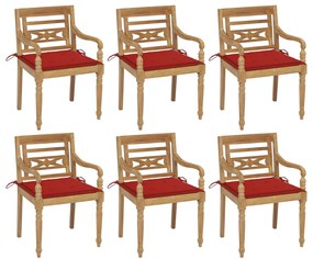 vidaXL Cadeiras Batávia com almofadões 6 pcs madeira de teca maciça