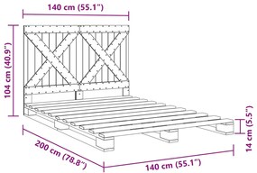 Estrutura de cama com cabeceira 140x200 cm pinho maciço cinza
