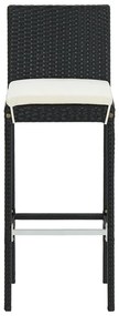 3 pcs conjunto de bar para jardim acácia maciça/vime PE preto