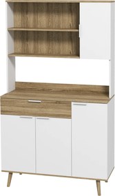 Armário de cozinha com 4 portas e 1 gaveta, estilo escandinavo, 98 x 39 x 180 cm, branco e natural 4,8
