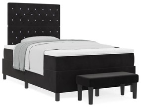 Cama Box Spring com Colchão e Banco Preto 120x200 cm Veludo