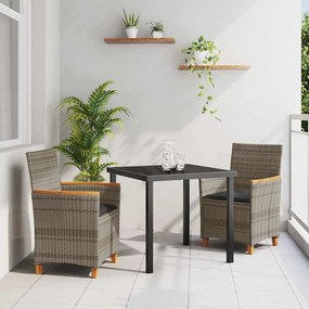 vidaXL Conjunto de Jantar de Jardim de 3 Peças com Almofadas Cinza Rattan Poliéster