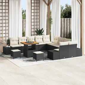 vidaXL Conjunto de Sofá de Jardim de 13 Peças com Almofadas Preto Poli Rattan Acácia