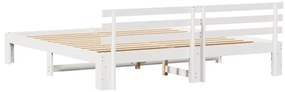 Estrutura de Cama Branca Branca Madeira Sólida 200 x 200 cm