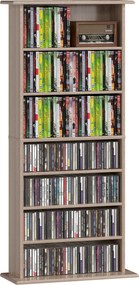 Estante Estreita para CDs e DVDs com 8 Compartimentos e Prateleiras Ajustáveis 58x24x126,3 cm em Madeira