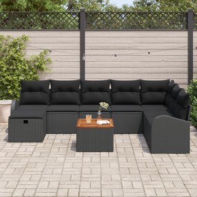 Conjunto de Sofá para Jardim vidaXL de 9 Peças com Almofadas Preto Rat