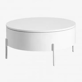 Mesa De Centro Redonda Elevada Em Madeira E Aço (ø80 Cm) Tainara Branco - Sklum