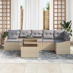 Conjunto de Sofá de Jardim 7 Peças com Almofadas Bege em Rattan