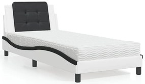 vidaXL Cama com colchão 80x200 cm couro artificial branco e preto