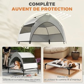 Cama Elevada para Cão com Cobertura, 76 x 61 x 70 cm, Cobertura de Três Lados, Cinzento-Claro