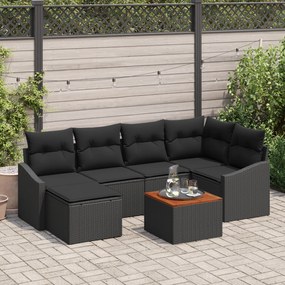 Conjunto de Sofá de Jardim 7 Peças com Almofadas Preto Vime Sintético