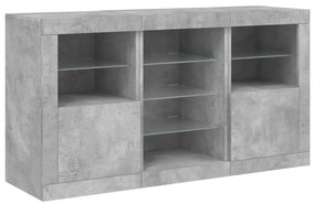 Aparador com luzes LED 123x37x67 cm cinzento cimento