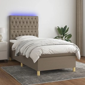 vidaXL Cama box spring + colchão/LED 90x190cm tecido cinza-acastanhado