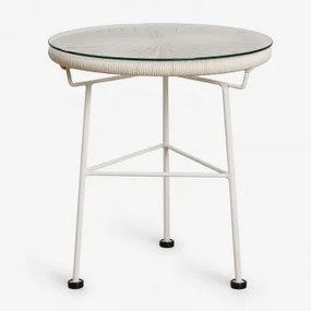 Mesa Auxiliar Para Jardim Redonda Ø45 Cm Em Aço E Rattan Sintético Acapulco Tapioca Bege - Sklum