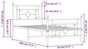 Estrutura de cama com cabeceira e pés 90x190 cm metal preto