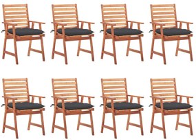 Cadeiras de jantar p/ jardim 8 pcs c/ almofadões acácia maciça