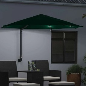 Guarda-sol de Jardim Montado na Parede com LEDs Verde 248 cm