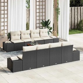 vidaXL Conjunto de Sofá de Jardim com 9 Peças e Almofadas de Poly Rattan na Cor Acácia Preta