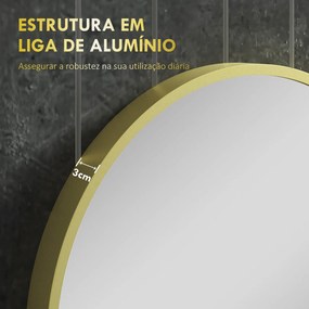 Espelho Casa de Banho Redondo Ø60 cm Espelho de Parede com Estrutura d