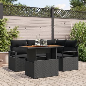 Conjunto de Sofá de Jardim vidaXL 5 Peças com Almofadas Preto Poliratt