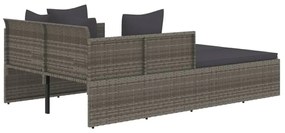 Espreguiçadeira com almofadões cinzentos 182x118x63 cm vime PE