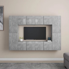 8 pcs conjunto de móveis de TV contraplacado cinzento cimento
