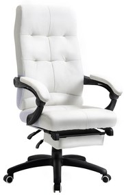 Vinsetto Cadeira de escritório ergonômica giratória com função de inclinação altura ajustável Apoio de braço e apoio para os pés em couro sintético 65x65x118-125 cm Branco