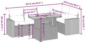 6 pcs conjunto de sofás p/ jardim com almofadões vime PE bege