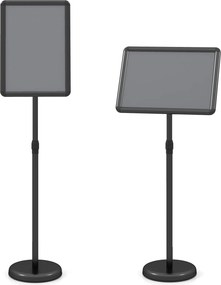 Conjunto de 2 Suportes de Chão para Cartazes A3, 30 x 42 x 87-137 cm, Altura Ajustável, Preto
