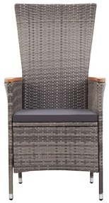 Cadeiras de exterior 2 pcs com almofadões vime PE cinzento