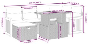 7 pcs conjunto de sofás p/ jardim com almofadões vime PE bege