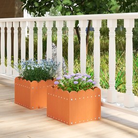 Conjunto de 2 floreiras quadradas Floreira em PEAD resistente às intempéries com orifícios de drenagem para varanda 32 x 30 x 25 cm Laranja
