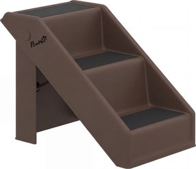 PawHut Escada Dobrável para Cães de 3 Degraus para Animais de Estimação Idosos para Cama Sofá 53x30,5x36,5 cm Castanho | Aosom Portugal