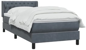 Cama com molas/colchão 90x220 cm veludo cinzento-escuro