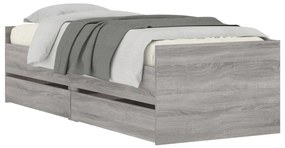 Estrutura de cama com gavetas 90x190 cm cinzento sonoma