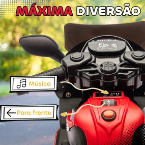 Mota Elétrica para Crianças 6V com Rodas de Apoio Música e Farol para Crianças de 18-36 Meses 77x38x50 cm Vermelho