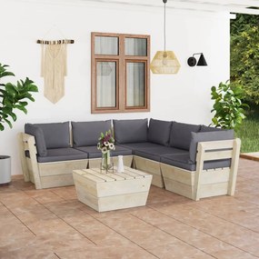 vidaXL 6 pcs conjunto lounge de paletes + almofadões madeira de abeto