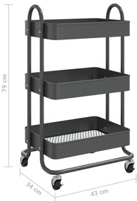 Carrinho com 3 prateleiras 46x34x79 cm aço antracite