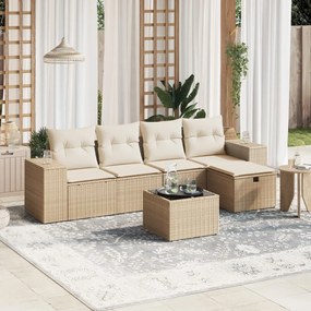 6 pcs conjunto de sofás p/ jardim com almofadões vime PE bege