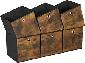 Conjunto de 6 caixas de arrumação 30 x 30 x 30 cm Castanho Vintage-preto