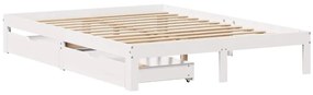 Estrutura de cama com gavetas 160x200 cm pinho maciço branco
