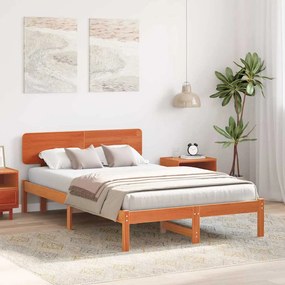 Cama com Cabeceira Marrom Encerada 120 x 190 cm em Madeira de Pinho Só