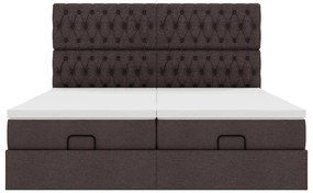 Estrutura de cama otomana com colchões tecido castanho escuro