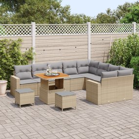 Conjunto de Sofás de Jardim vidaXL de 12 Peças com Almofadas Bege Ratt