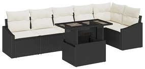 Conjunto de Sofá de Jardim de 7 Peças com Almofadas Preto Rattan