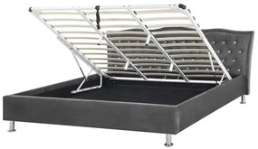 Cama de casal com arrumação em veludo cinzento escuro 180 x 200 cm METZ Beliani