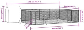 Canil de exterior com teto 10x6x2,5 m aço galvanizado prateado