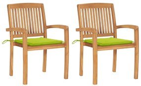 vidaXL Cadeiras jardim c/ almofadões verde brilhante 2 pcs teca maciça